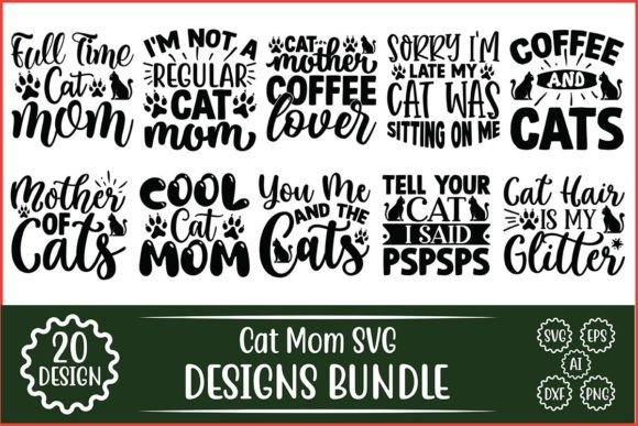 Cat Mom SVG Designs Bundle for Crafts and Graphics